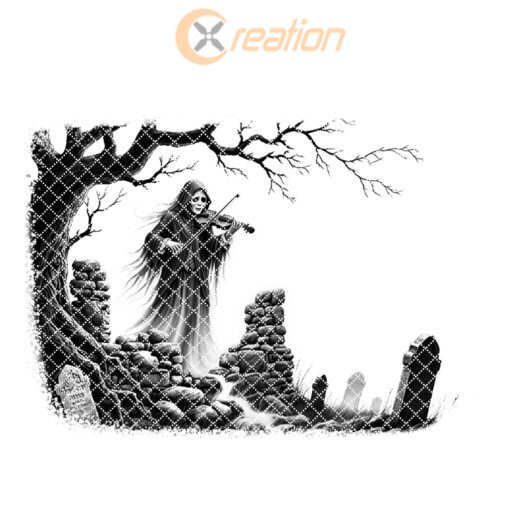 Archivo de grabado láser de violinista gótico embrujado, arte para tabla de charcutería de Halloween - Imagen 6