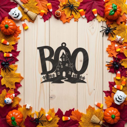 Halloween Boo House Ornament Laser File, Spooky Silhouette