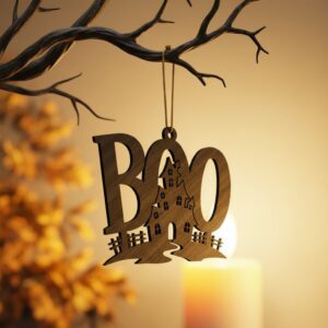 Halloween Boo House Ornament Laser File, Spooky Silhouette