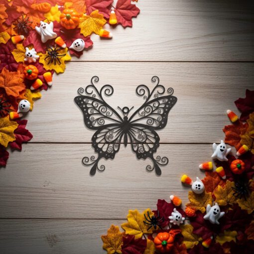 Halloween Butterfly Ornament, Spooky Laser Art Vector for