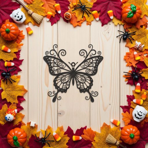 Halloween Butterfly Ornament, Spooky Laser Art Vector for