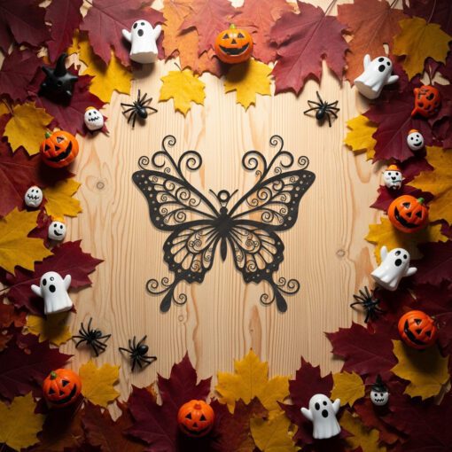 Halloween Butterfly Ornament, Spooky Laser Art Vector for
