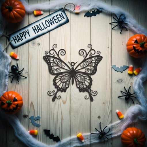 Halloween Butterfly Ornament, Spooky Laser Art Vector for