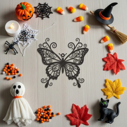 Halloween Butterfly Ornament, Spooky Laser Art Vector for