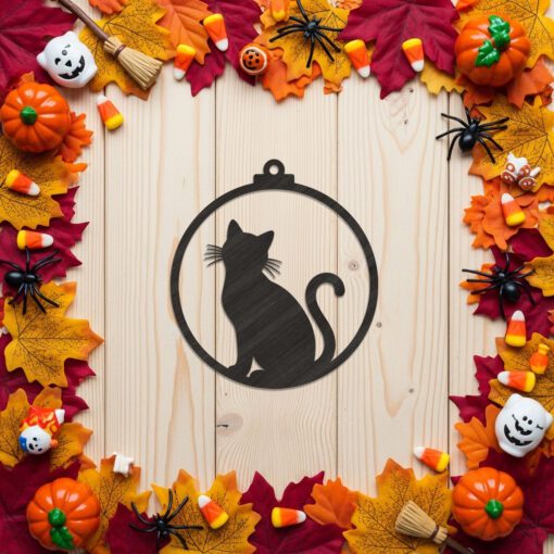 Halloween Cat Ornament, Spooky Silhouette Cat Decor for