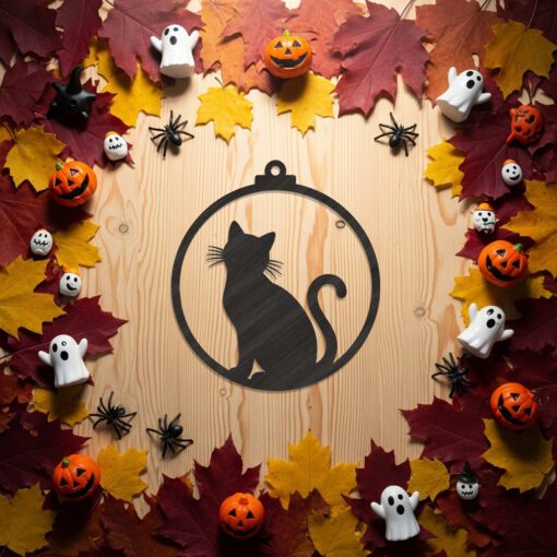 Halloween Cat Ornament, Spooky Silhouette Cat Decor for