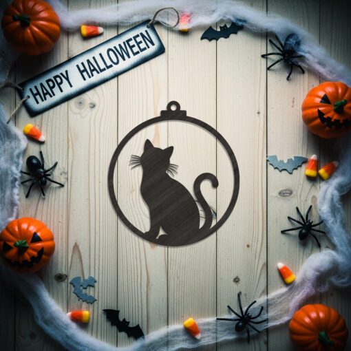 Halloween Cat Ornament, Spooky Silhouette Cat Decor for