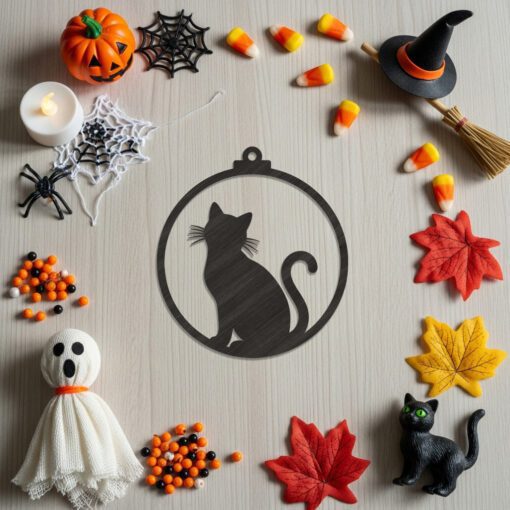 Halloween Cat Ornament, Spooky Silhouette Cat Decor for
