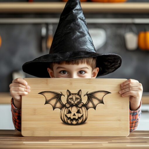 Archivo de grabado para tabla de embutidos de Halloween, gato, murciélago, calabaza, bandeja para servir espeluznante - Imagen 2