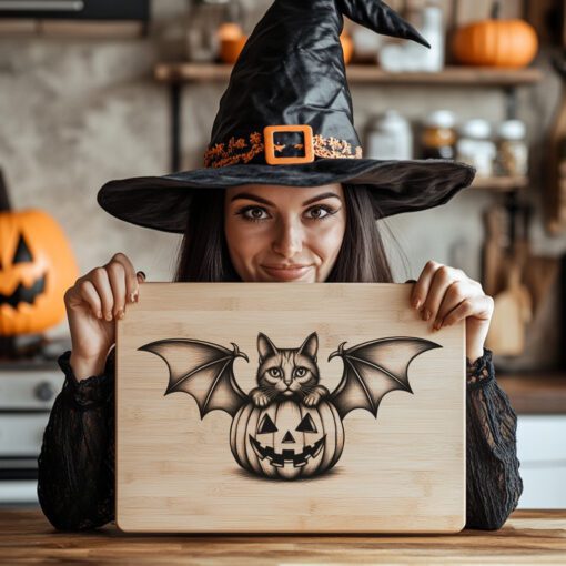 Archivo de grabado para tabla de embutidos de Halloween, gato, murciélago, calabaza, bandeja para servir espeluznante - Imagen 3