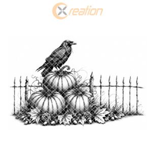 Halloween Charcuterie Board Engraving File, Crow on Pumpkins,