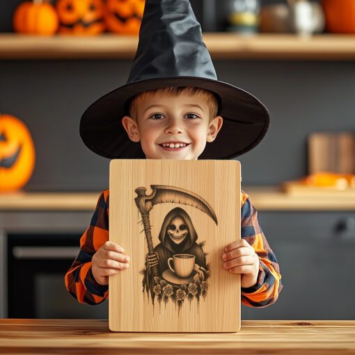 Archivo de grabado para tabla de embutidos de Halloween, Diseño de paraguas de la Parca, Decoración para fiestas - Imagen 2