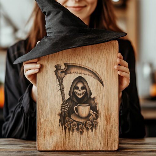Archivo de grabado para tabla de embutidos de Halloween, Diseño de paraguas de la Parca, Decoración para fiestas - Imagen 3