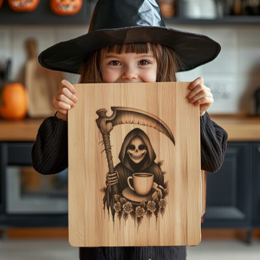 Archivo de grabado para tabla de embutidos de Halloween, Diseño de paraguas de la Parca, Decoración para fiestas - Imagen 4