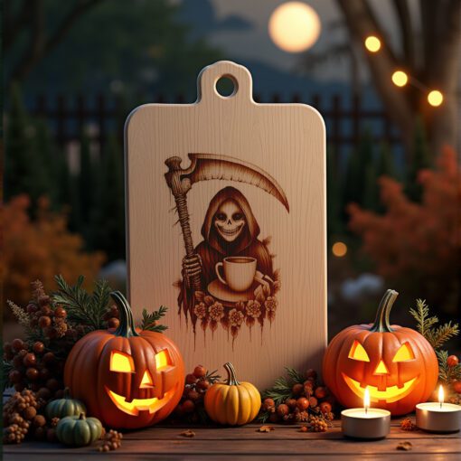 Archivo de grabado para tabla de embutidos de Halloween, Diseño de paraguas de la Parca, Decoración para fiestas - Imagen 5