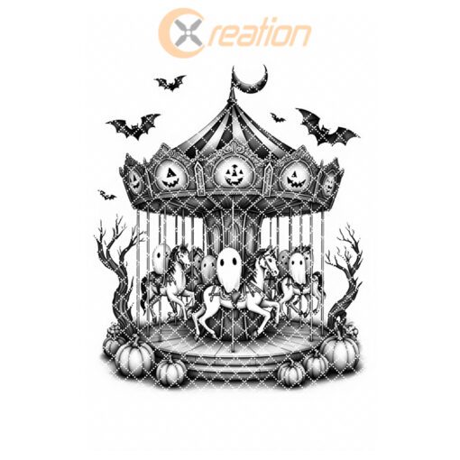 Archivo de grabado para tabla de charcutería de Halloween, Diseño de Carrusel de Fantasmas a la luz de la luna - Imagen 7