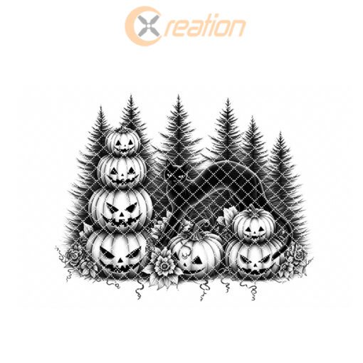 Archivo de grabado para tabla de charcutería de Halloween, diseño de borde con calabazas y gatos negros - Imagen 6