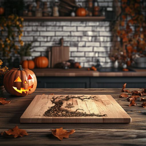 Archivo de grabado para tabla de charcutería de Halloween, Diseño láser de columpio de esqueleto espeluznante - Imagen 2