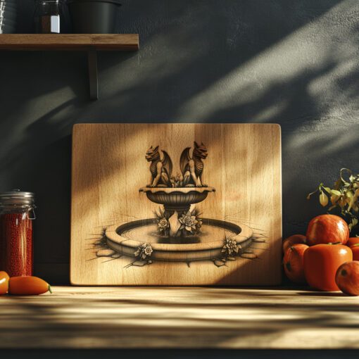 Archivo de grabado para tabla de embutidos de Halloween, Diseño de fuentes gemelas de gárgolas, Decoración para fiestas. - Imagen 3