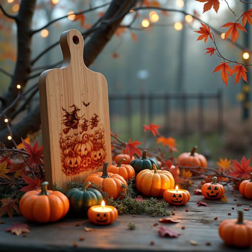 Archivo de grabado para tabla de charcutería de Halloween, Aquelarre de brujas, Diseño de huerto de calabazas - Imagen 3