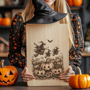 Halloween Charcuterie Board Engraving File, Witch Coven, Pumpkin