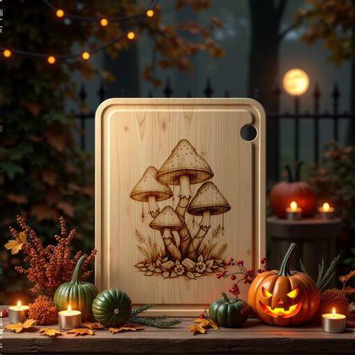 Archivo de grabado para tabla de charcutería de Halloween, sombrero de bruja, diseño de racimo de hongos - Imagen 3