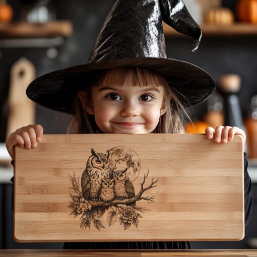 Halloween Charcuterie Board File, Laser Engraved Owls on