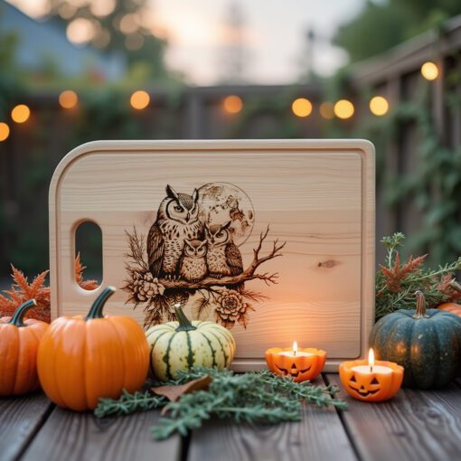 Halloween Charcuterie Board File, Laser Engraved Owls on