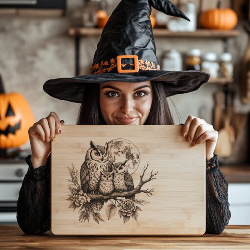 Halloween Charcuterie Board File, Laser Engraved Owls on