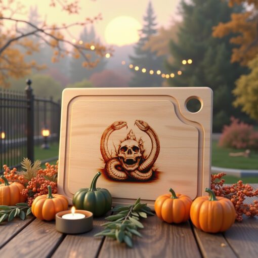Archivo para tabla de charcutería de Halloween, bandeja de quesos con serpiente y calavera grabadas con láser - Imagen 2