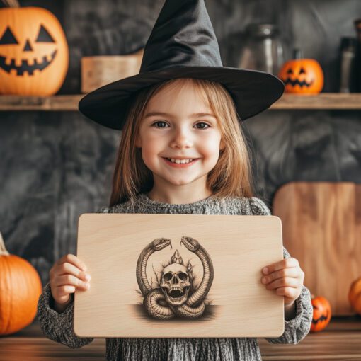 Archivo para tabla de charcutería de Halloween, bandeja de quesos con serpiente y calavera grabadas con láser - Imagen 5