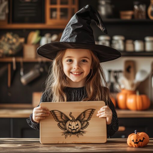 Diseño láser para tabla de charcutería de Halloween, Jack O'Lantern, decoración de ala de polilla - Imagen 4