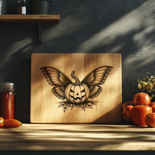 Diseño láser para tabla de charcutería de Halloween, Jack O'Lantern, decoración de ala de polilla - Imagen 5