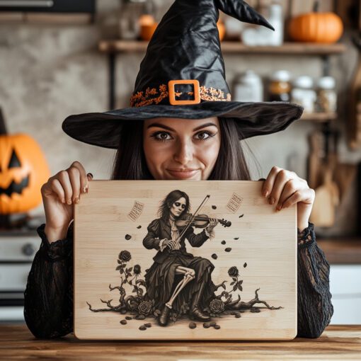 Halloween Charcuterie Board Laser Engraving File, Gothic Violinist,