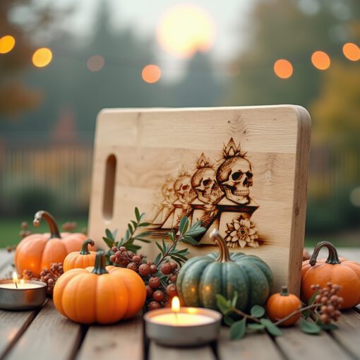 Archivo de Grabado Láser para Tabla de Embutidos de Halloween, Exhibidor de Pedestal de Calavera Ornamentada - Imagen 3