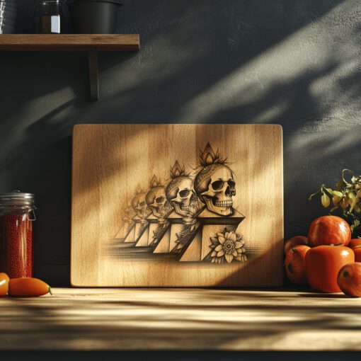 Archivo de Grabado Láser para Tabla de Embutidos de Halloween, Exhibidor de Pedestal de Calavera Ornamentada - Imagen 5