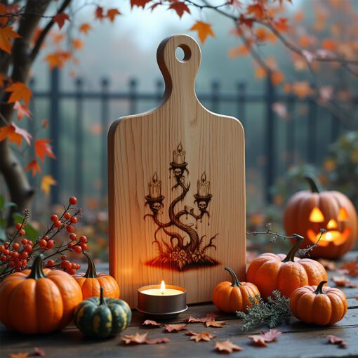 Archivo de Grabado Láser para Tabla de Charcutería de Halloween, Diseño de Candelabro Retorcido - Imagen 3