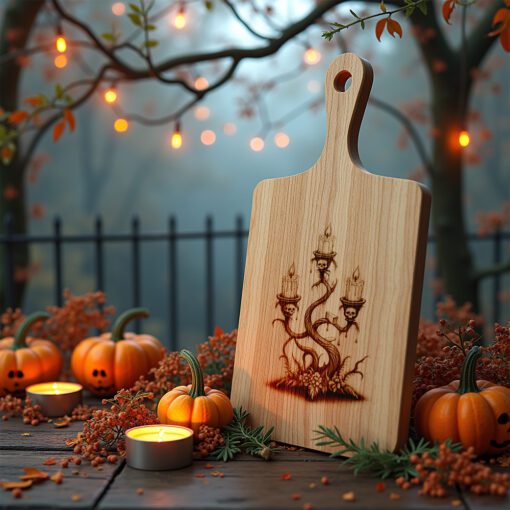 Archivo de Grabado Láser para Tabla de Charcutería de Halloween, Diseño de Candelabro Retorcido - Imagen 4