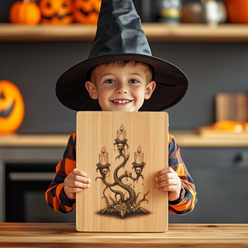 Archivo de Grabado Láser para Tabla de Charcutería de Halloween, Diseño de Candelabro Retorcido - Imagen 5