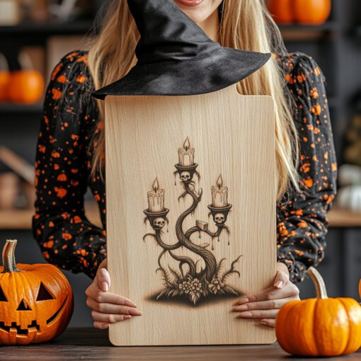 Archivo de Grabado Láser para Tabla de Charcutería de Halloween, Diseño de Candelabro Retorcido - Imagen 6