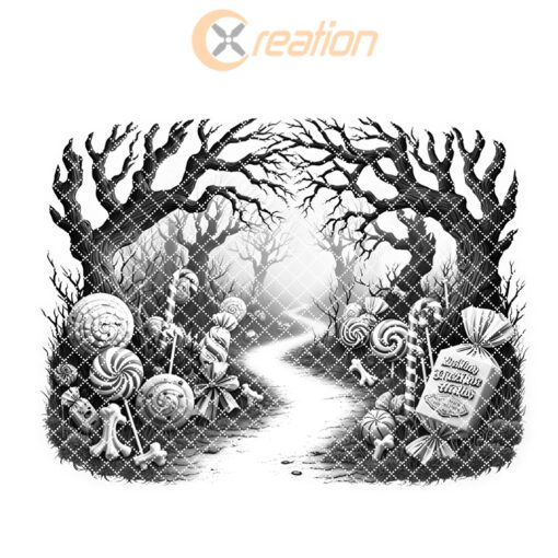 Archivo de grabado láser para tabla de charcutería de Halloween, diseño de camino retorcido de bosque de caramelos. - Imagen 6