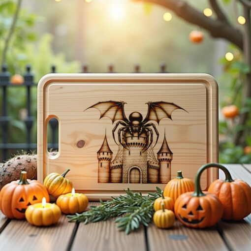 Archivo láser para tabla de embutidos de Halloween, murciélago, araña, castillo, tabla de quesos espeluznante - Imagen 3