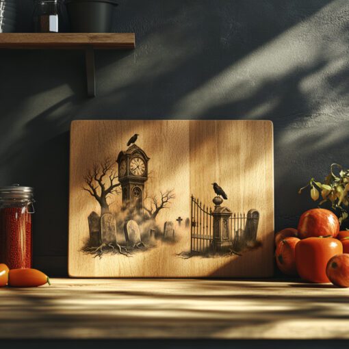Halloween Charcuterie Board Laser File, Spooky Graveyard Clocktower