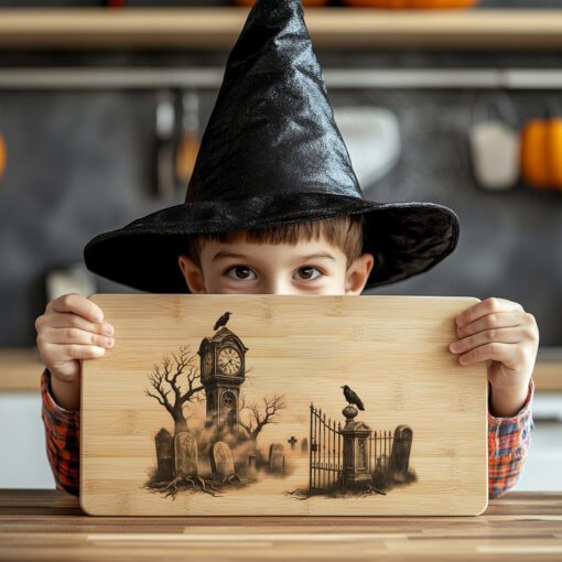 Halloween Charcuterie Board Laser File, Spooky Graveyard Clocktower