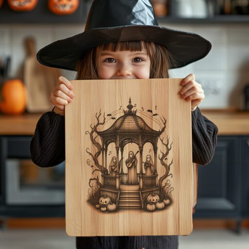 Archivo láser para tabla de charcutería de Halloween, músicos espeluznantes, plato de glorieta a la luz de la luna - Imagen 2