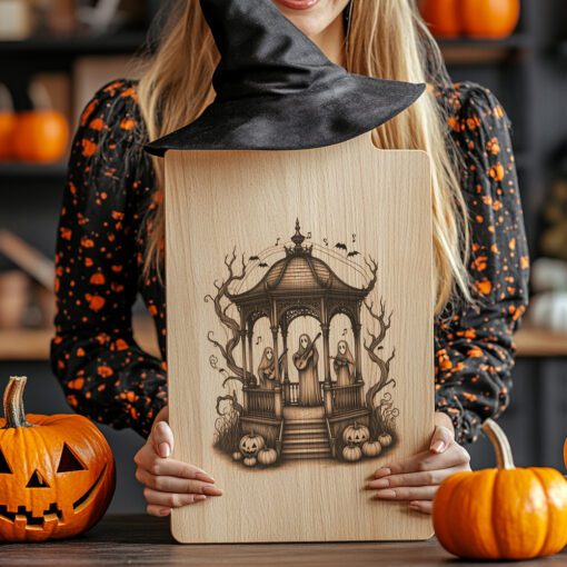 Archivo láser para tabla de charcutería de Halloween, músicos espeluznantes, plato de glorieta a la luz de la luna - Imagen 3