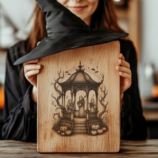 Archivo láser para tabla de charcutería de Halloween, músicos espeluznantes, plato de glorieta a la luz de la luna - Imagen 4