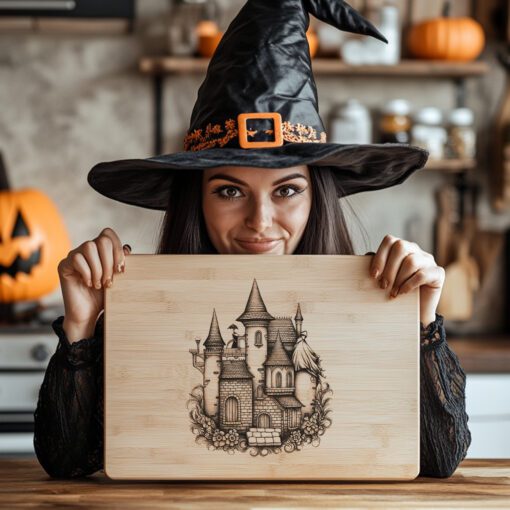Halloween Charcuterie Board Laser File, Witch Castle Silhouette,