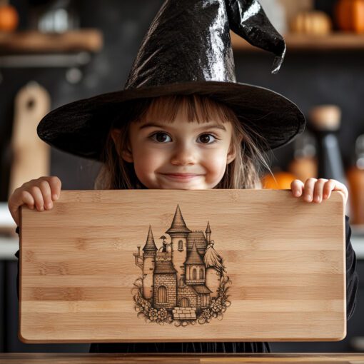 Halloween Charcuterie Board Laser File, Witch Castle Silhouette,