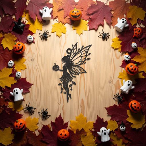 Halloween Fairy Pumpkin Ornament Laser File, Spooky Silhouette
